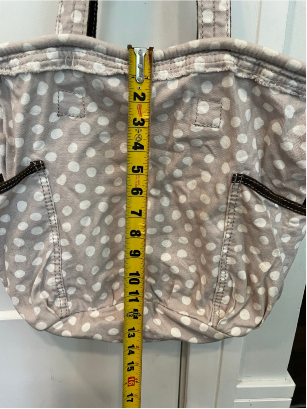 Women's Thirty-One Polka Dot Tote Bag Beige Brown Shoulder Lotsa Dots - Picture 6 of 10